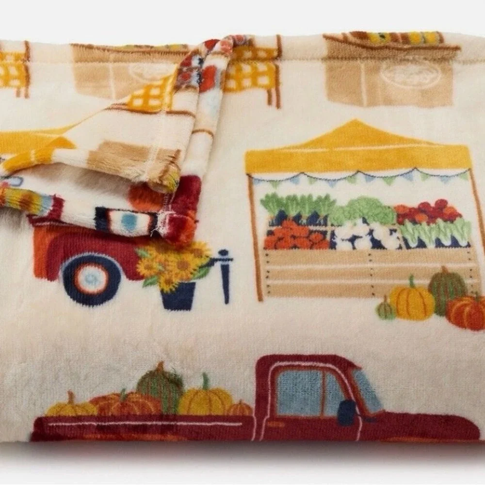The Big One Oversized Plush Throw Blanket Fall Farmers Market Pumpkins 60